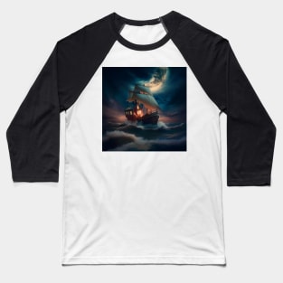 Moonlit Sailboat Storm Baseball T-Shirt